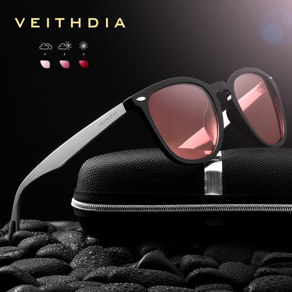 Unisex photochromic polarized sunglasses with aluminum and TR90 frame.
