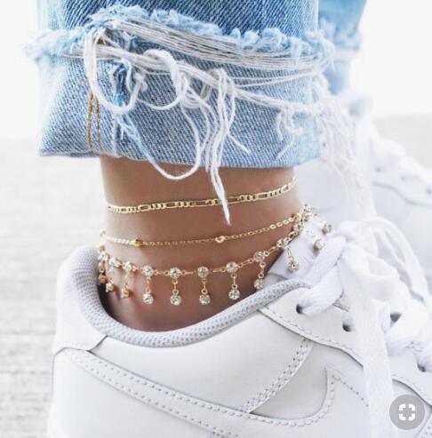 Gold Tone Tassel Beads Anklet Bracelet Set for Women