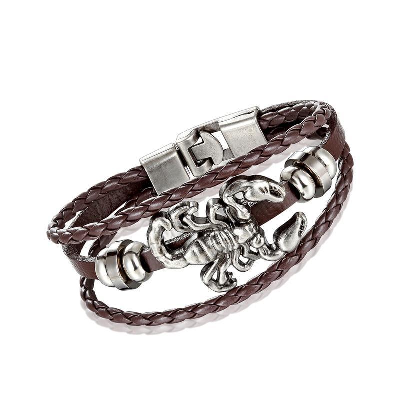 Multilayer Braided Leather Anchor Bracelet with Magnetic Clasp