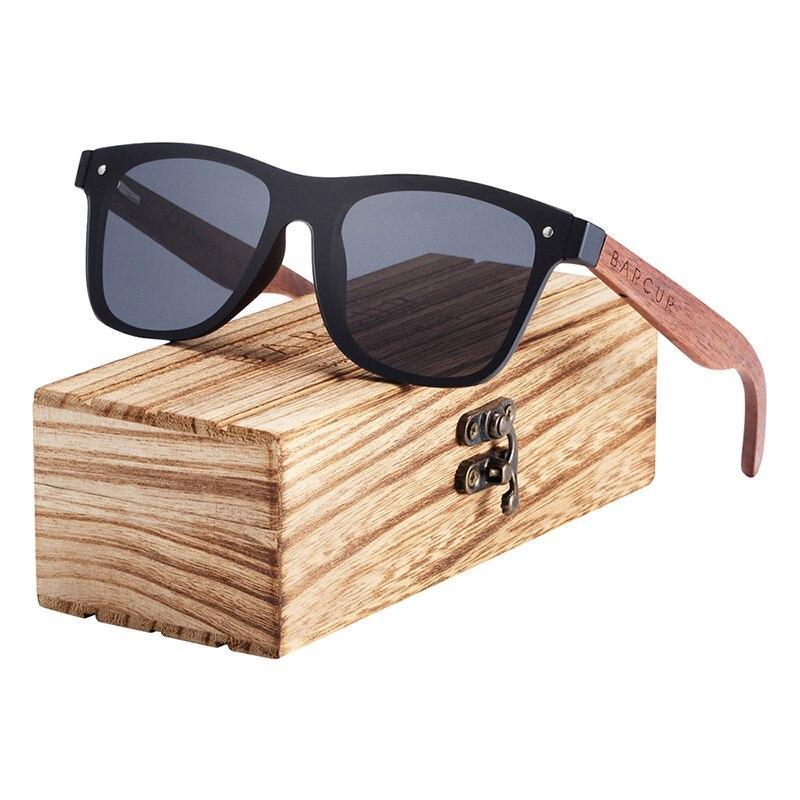 Polarized Black Walnut Wood Square Sunglasses UV400 Natural Aesthetic
