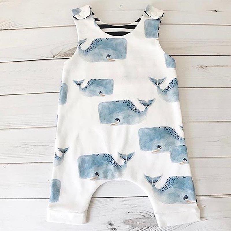 Baby Boys Girls Whale Print Sleeveless Summer Romper Playsuit