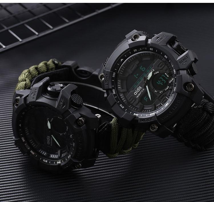 6-in-1 Tactical Survival Watch with Compass Whistle and Scraper
