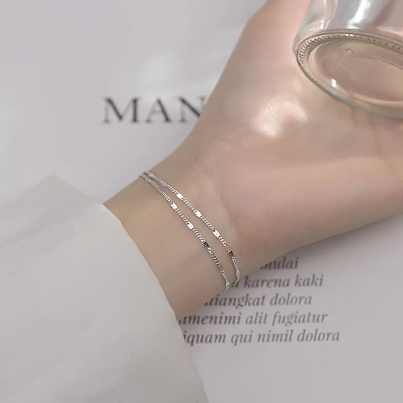 s925 Sterling Silver Double Layers Simple Bracelet for Women Temperament Elegant Sweet Link Chain Bracelet Jewelry