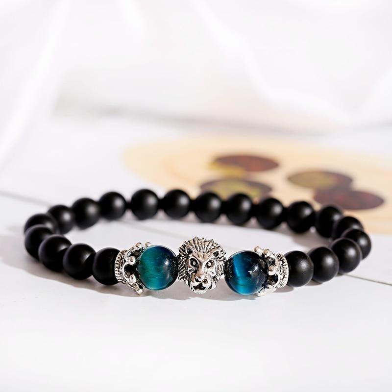 Luxury Crown Lion Beaded Bracelet with Tiger Eye & Onyx Stones