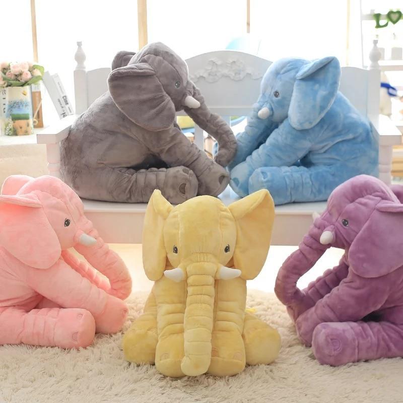Large Elephant Plush Pillow for Nursery - Soft Gray & Purple