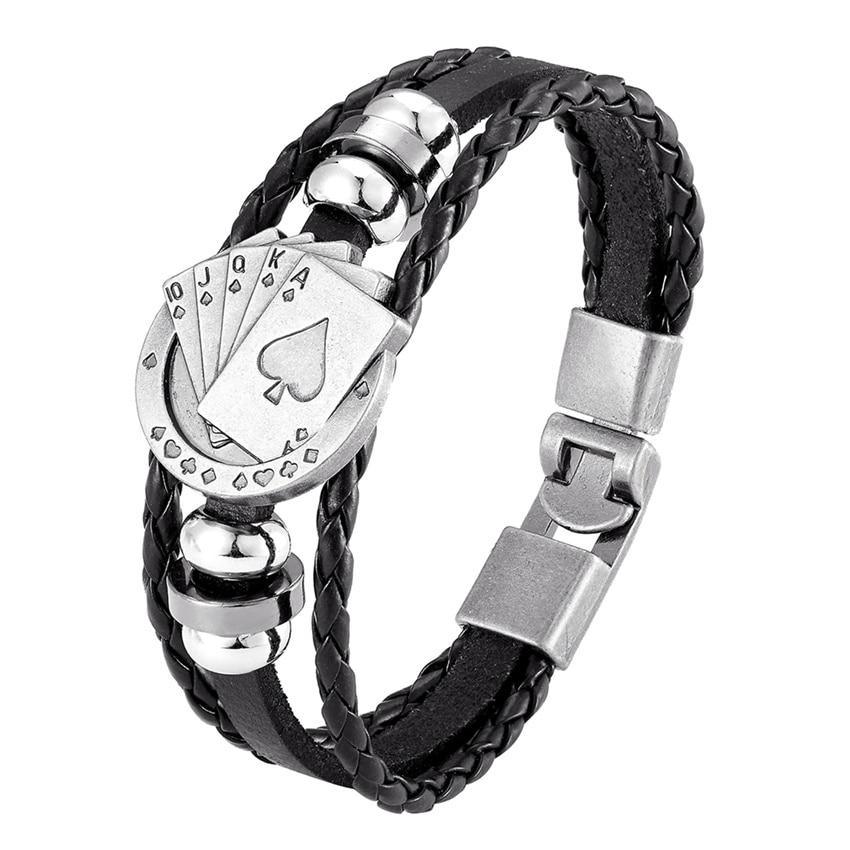 Multilayer Braided Leather Anchor Bracelet with Magnetic Clasp