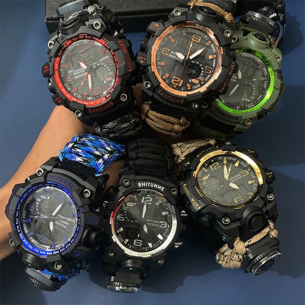 6-in-1 Survival Men’s Sports Watch with Compass & Paracord Band