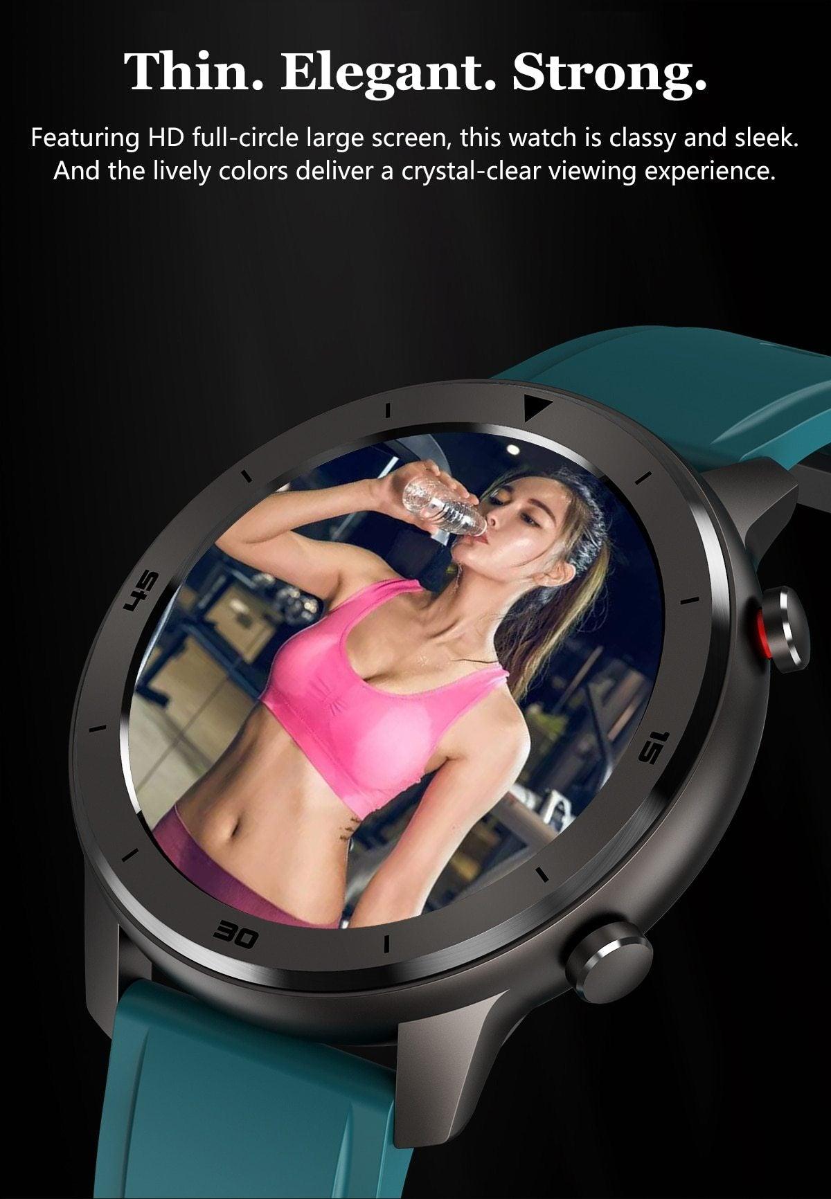 Luxury Round Business Smart Watch with Heart Rate Monitor and Leather