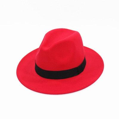 Classic Black Wide Brim Fedora Hat Unisex Retro Winter Felt Hat