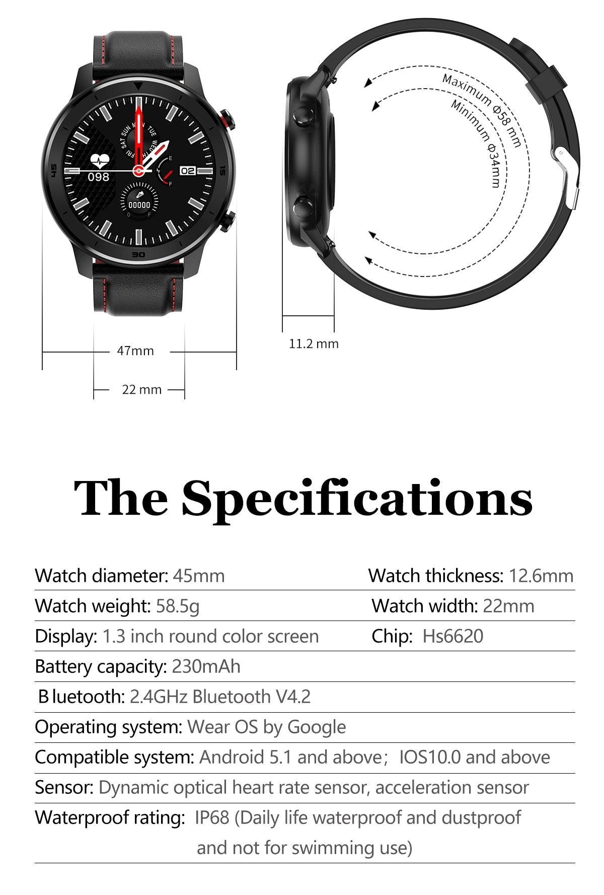 Luxury Round Business Smart Watch with Heart Rate Monitor and Leather