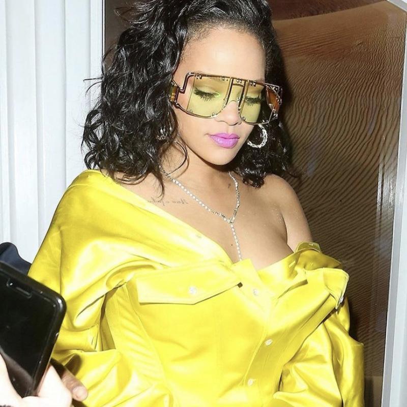Oversized Square Sunglasses with Metal Rivets UV400 Protection