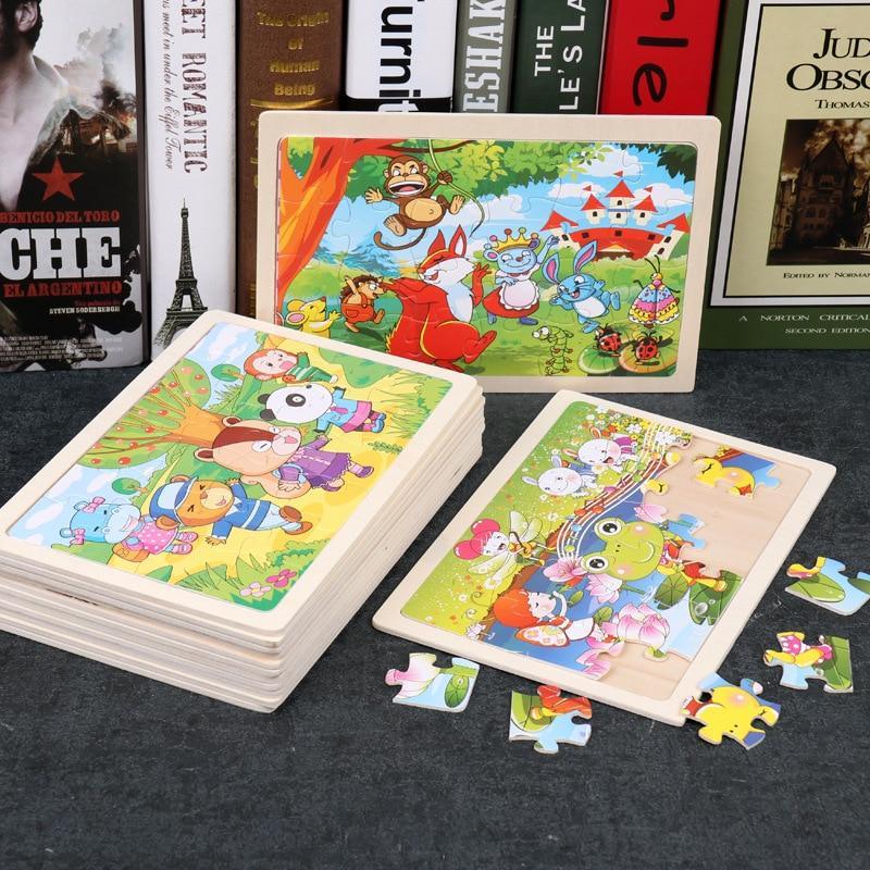 Stevvex 24-piece wooden vehicle puzzle for children with bright colors on light wood background