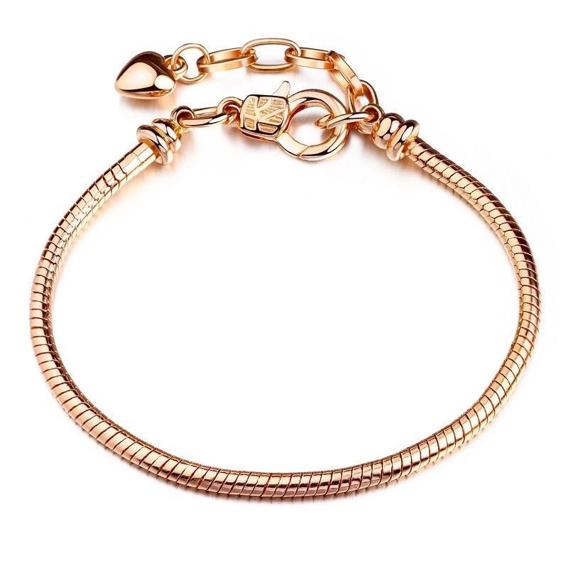 Sterling Silver Color Snake Chain Heart and Star Bracelet