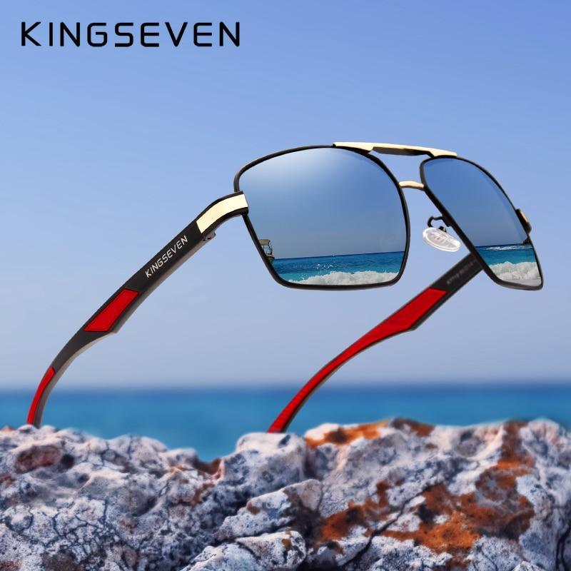 Kingseven modern aluminum men's polarized sunglasses in black and mirror finish.