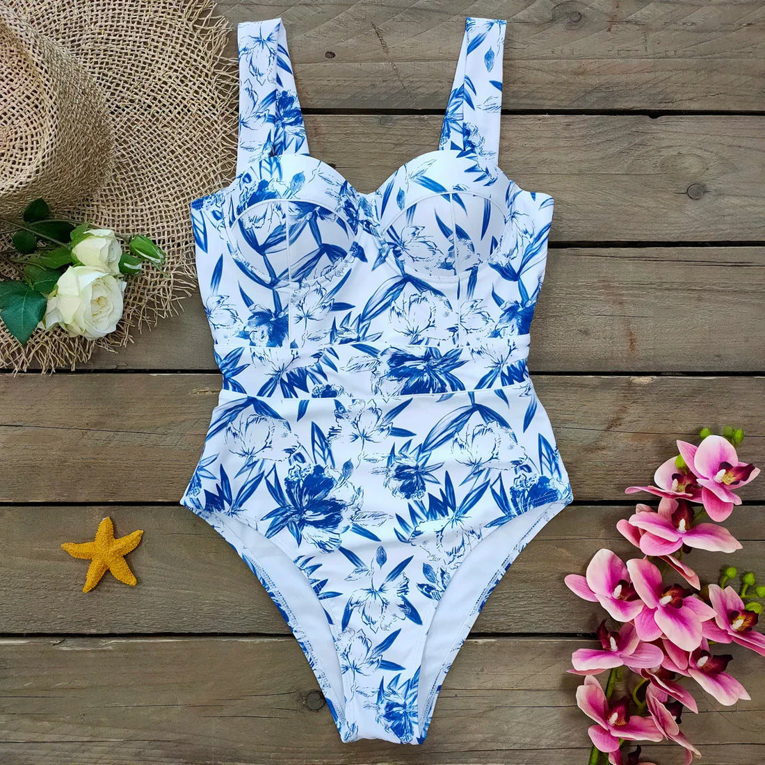 Women Floral Print One Piece Swimsuit Sexy Backless Beachwear - Image 8