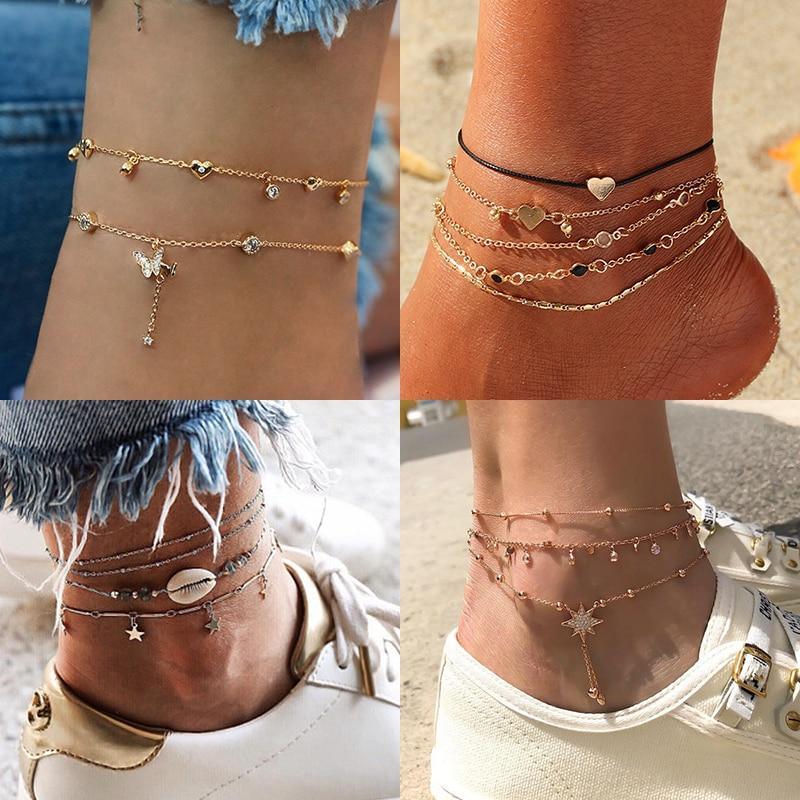 Gold Bohemian Shell and Starfish Anklet for Women Summer Beach