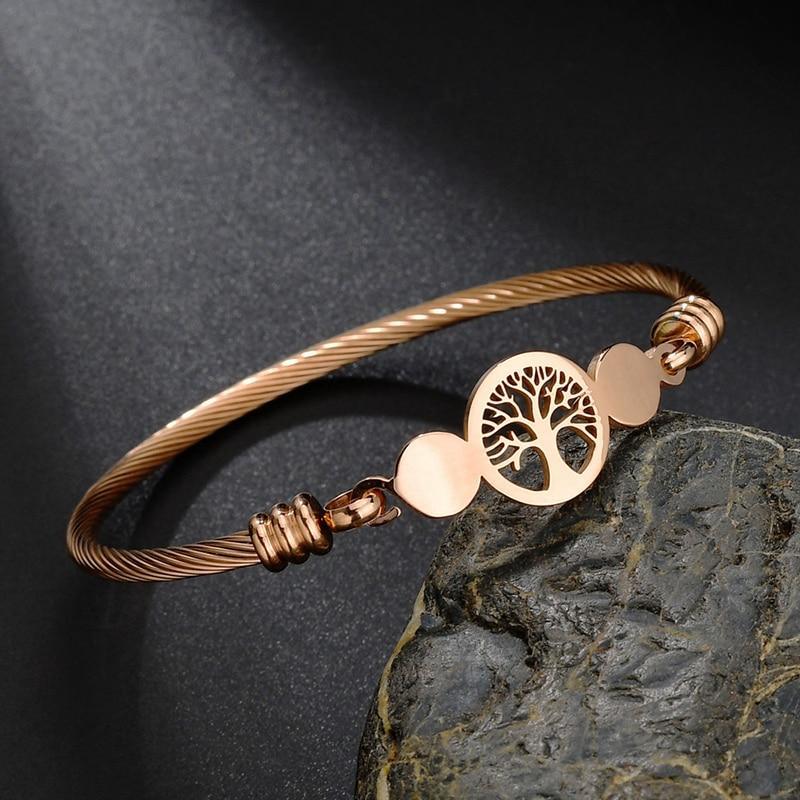 Tree of Life Gold Stainless Steel Cuff Bangle