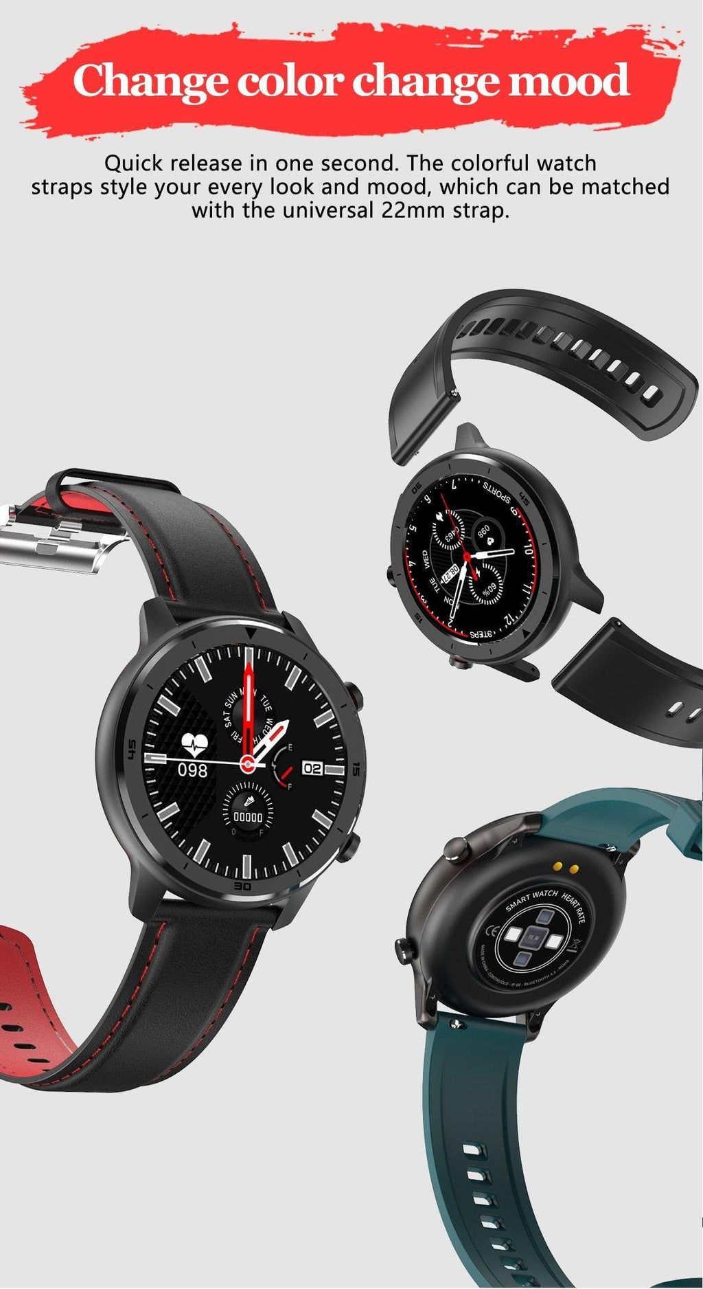 Luxury Round Business Smart Watch with Heart Rate Monitor and Leather
