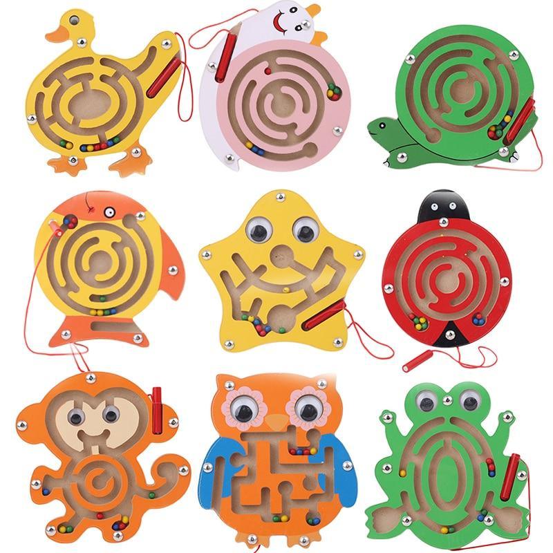 Colorful wooden magnetic maze board for kids' cognitive and logic development