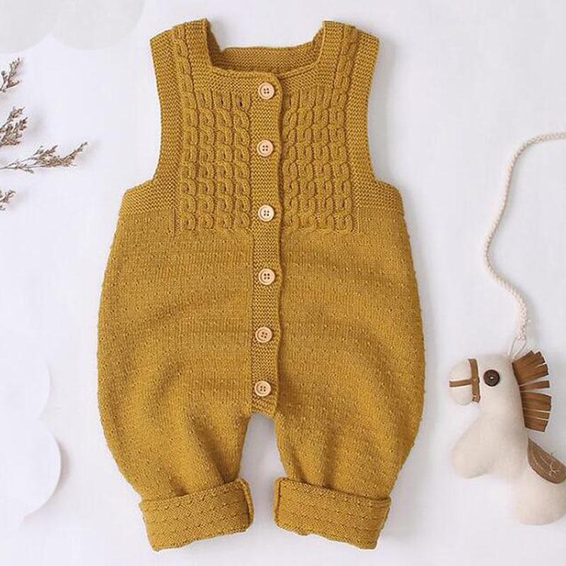 Handmade Knitted Baby Romper - Retro Sleeveless Cotton Jumpsuit