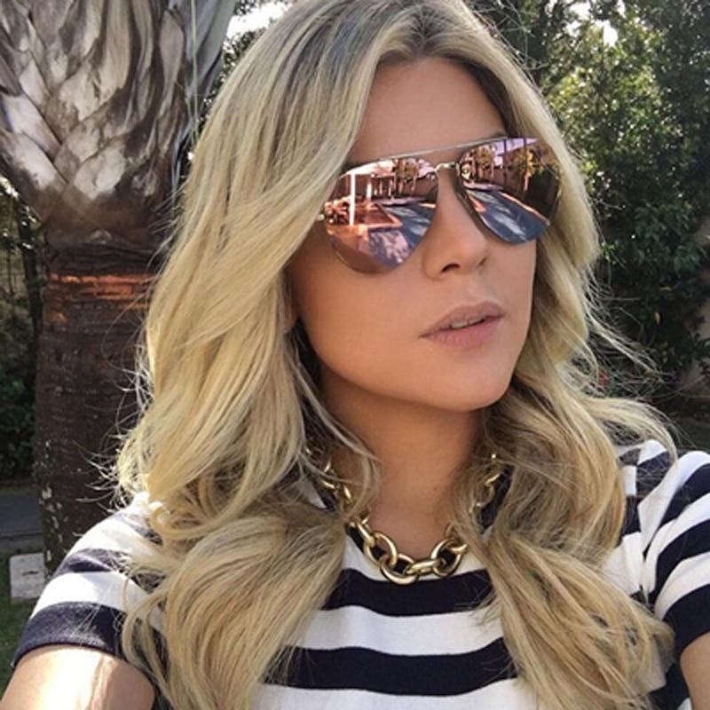 Unisex trendy pilot rimless sunglasses with gradient mirror lenses