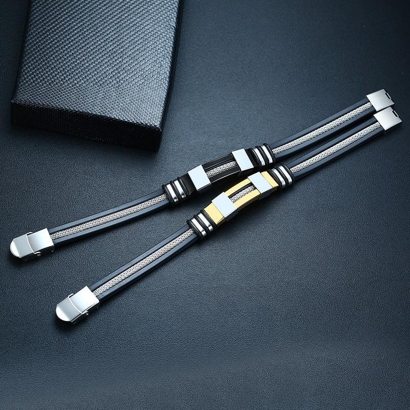 Men's Stainless Steel Rudder Bracelet with Silicone Mesh Link