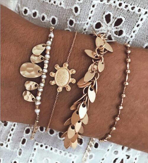 Bohemian Gold-Tone Tassel Bracelet with Shell and Crystals
