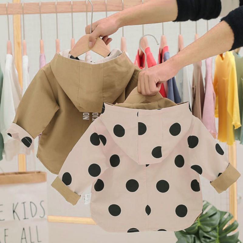 Baby Girls Polka Dot Hooded Warm Cotton Coat in Beige Brown Black