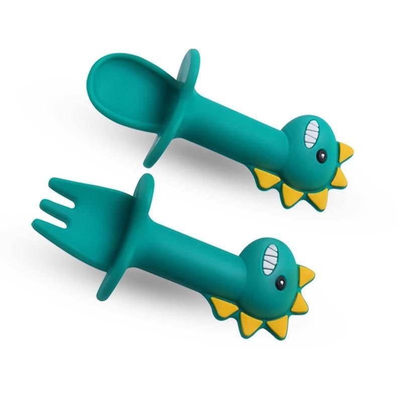 Dinosaur Baby Silicone Spoon and Fork Training Set
