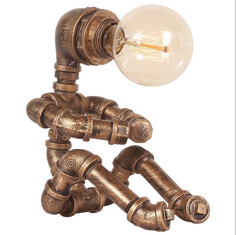 Vintage Industrial Iron Pipe Desk Lamp - Steampunk Kettle Table Light