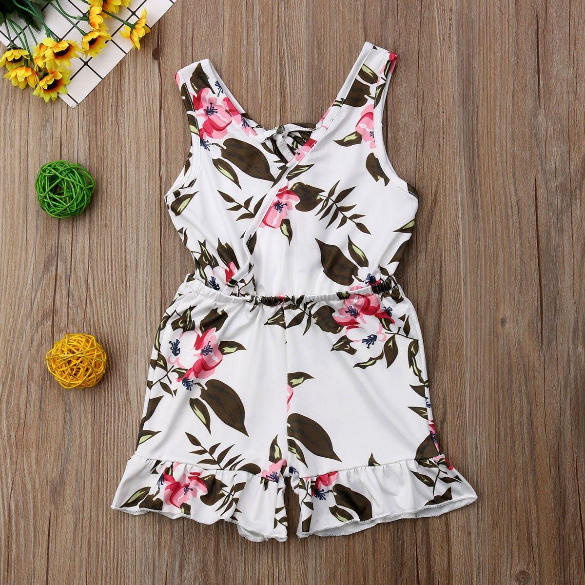 Baby Girls Floral Sleeveless Romper in Yellow and White Cotton