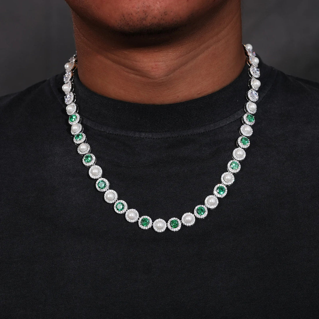 Yves Leon Pearl & Green Gemstone Sterling Silver Necklace - Image 2