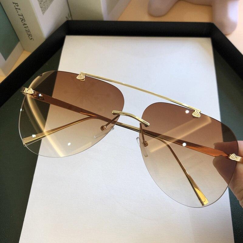 Unisex Trendy Pilot Rimless Mirror Sunglasses UV400 Gradient