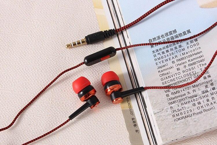 Wired In-Ear Stereo Headphones with Braided Cord, Green, Black, Red