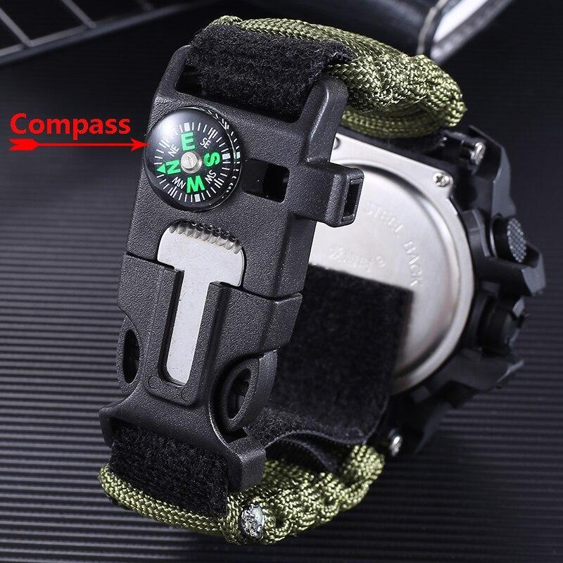 6-in-1 Military Survival Watch with Compass Whistle & Paracord
