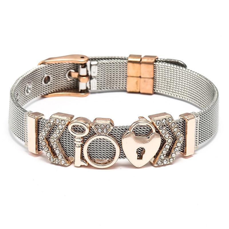 18K Gold Plated Italian Mesh Heart and Anchor Charm Bracelet