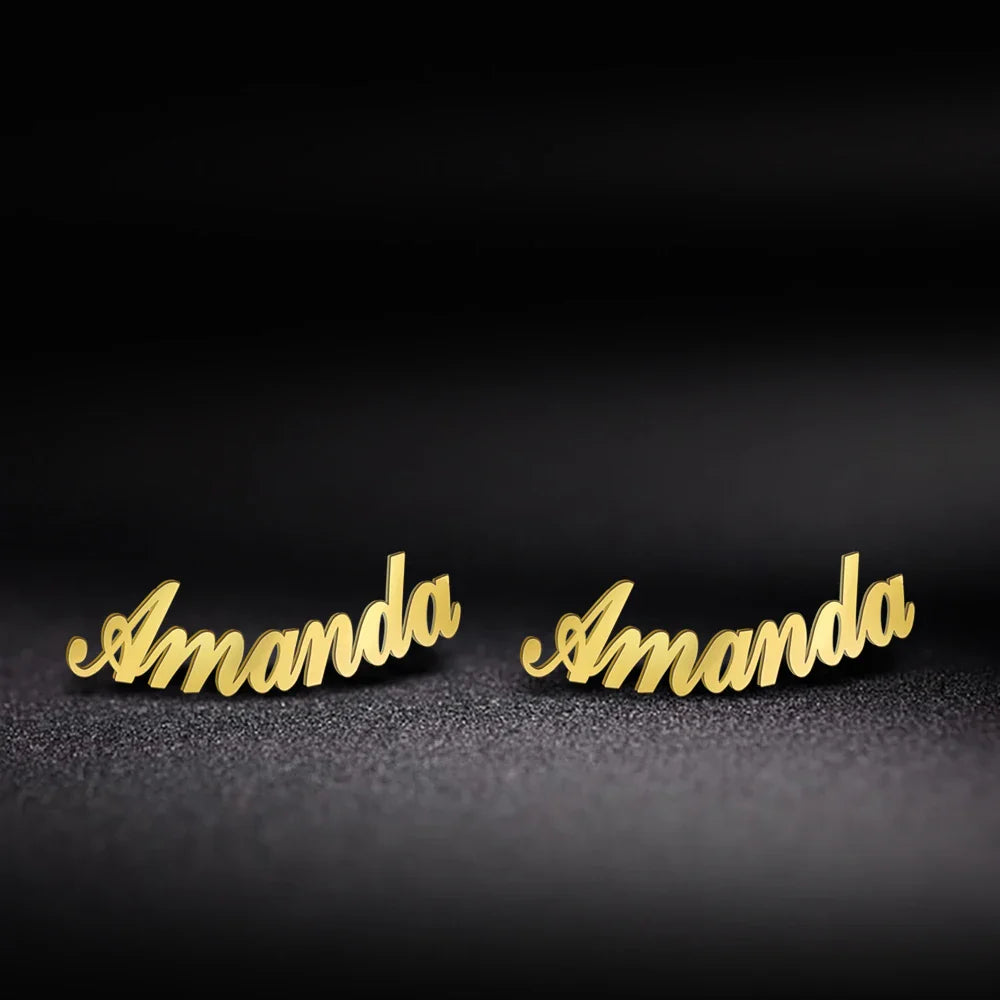 Sipuris Custom Name Logo Stud Earrings Stainless Steel Personalized Initial Nameplate Fashion Jewelry For Women Weddings Gifts