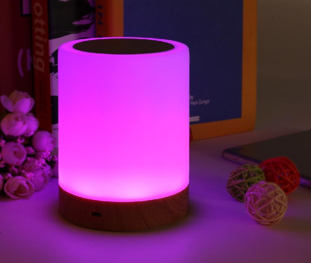 Modern LED Touch Night Lamp with Wood Grain Finish for Bedside