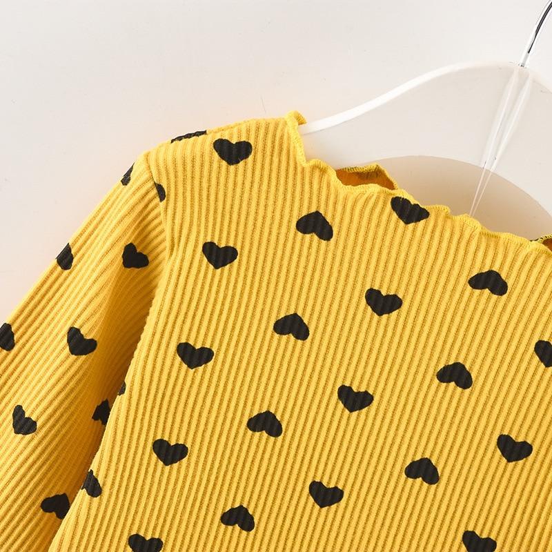 Girls 2-Piece Long Sleeve Dot T-Shirt and Cat Strap Dress Set