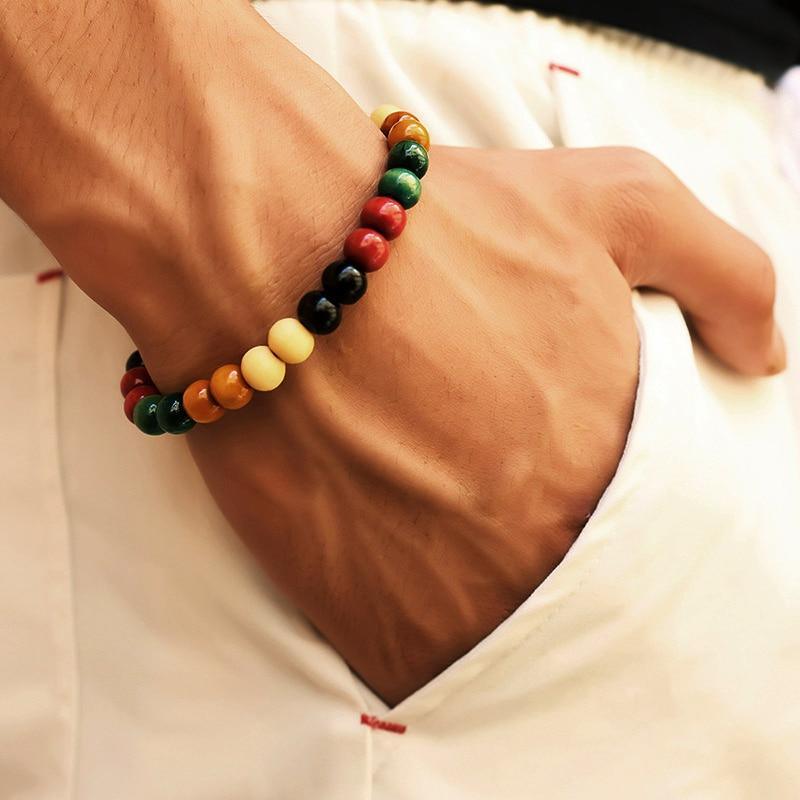 Natural Lava Stone & Moonstone Beaded Bracelet for Men