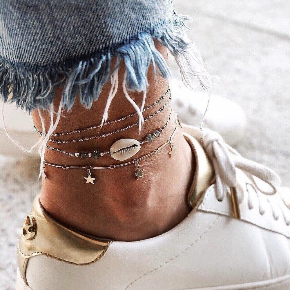 Gold Bohemian Shell and Starfish Anklet for Women Summer Beach