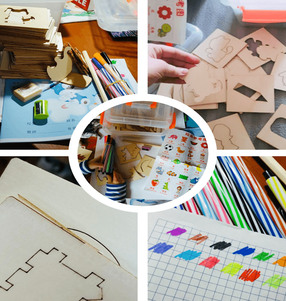 100Pc Creative Natural Wood Drawing & Doodle Learning Set
