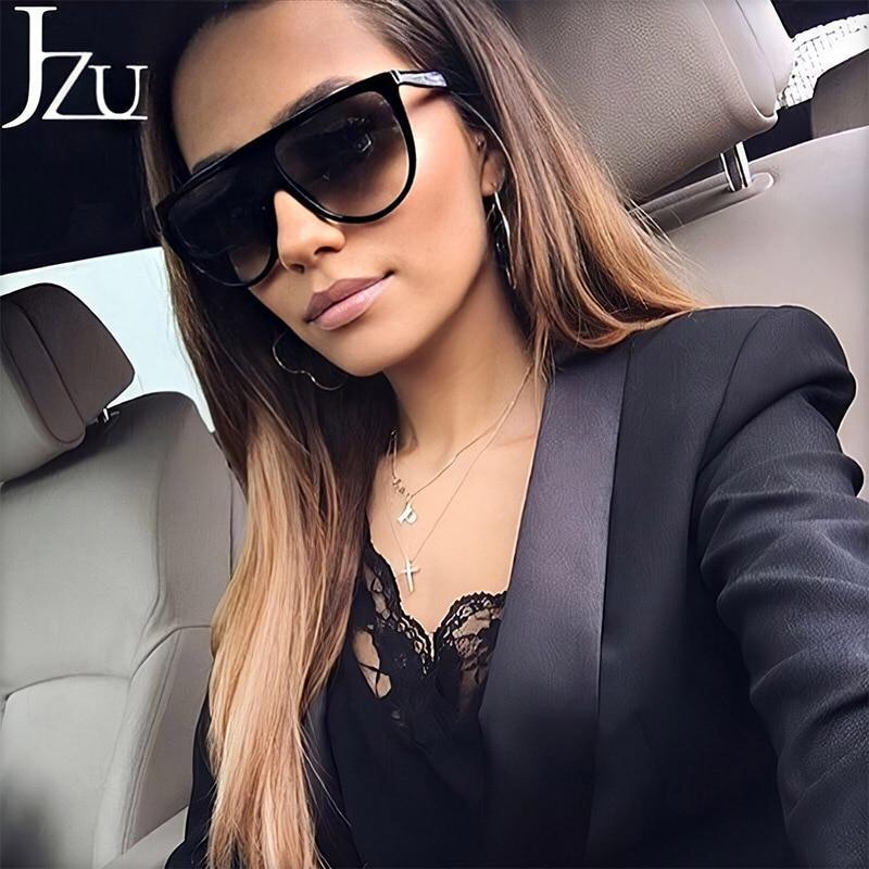 Vintage-inspired oversized oval-square sunglasses for women available in black, brown, and purple.