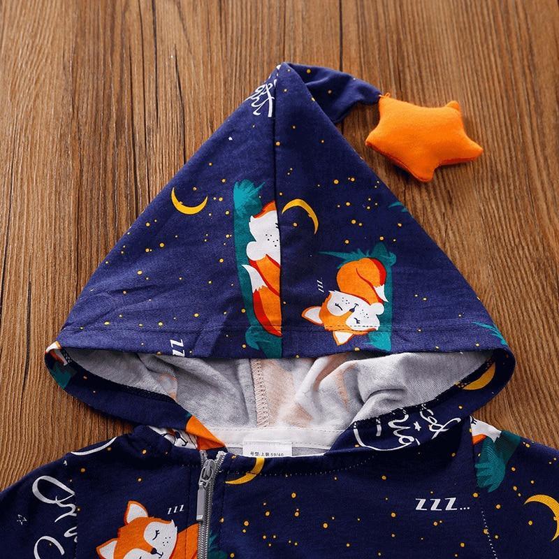 Unisex Hooded Animal Print Baby Romper Warm Zipper Jumpsuit