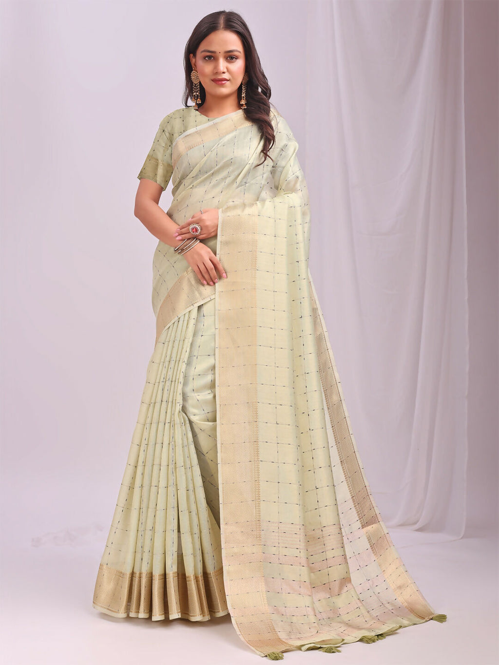 Light Green Organza Saree with Matching Blouse