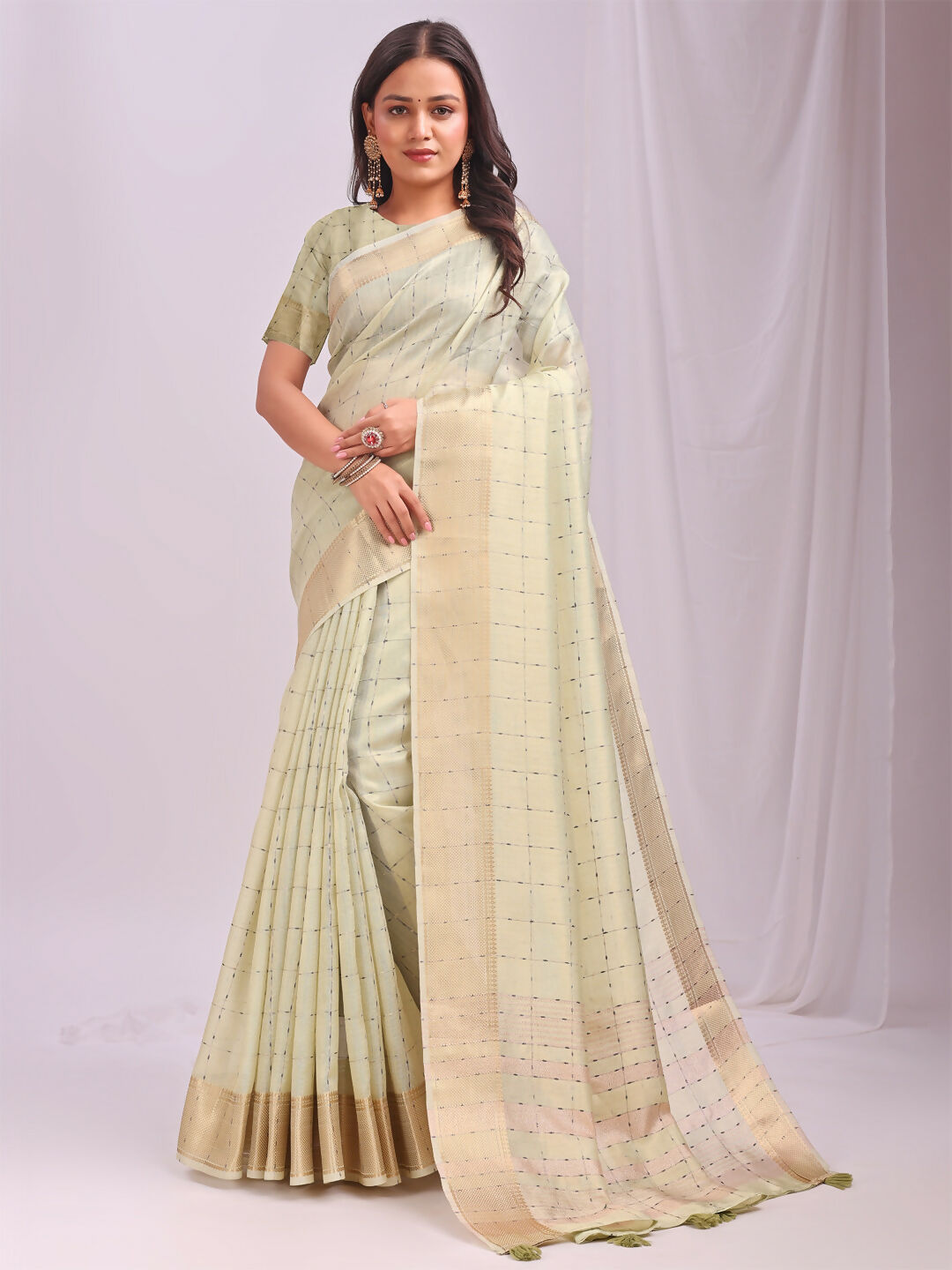 Light Green Organza Saree with Matching Blouse