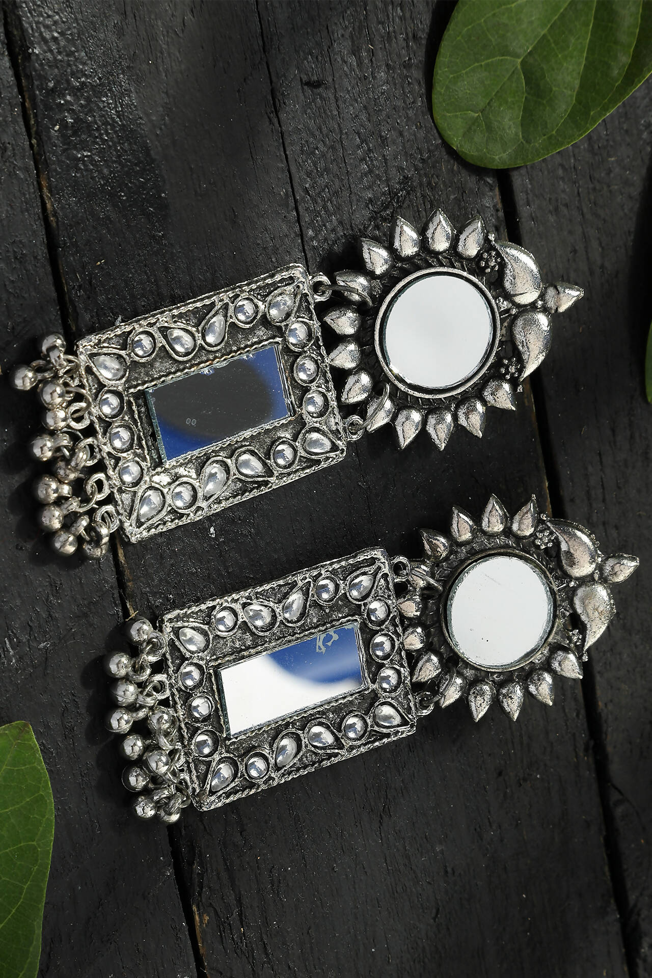 Joharkamal Silver-Plated Mirror Drop Earrings for Women