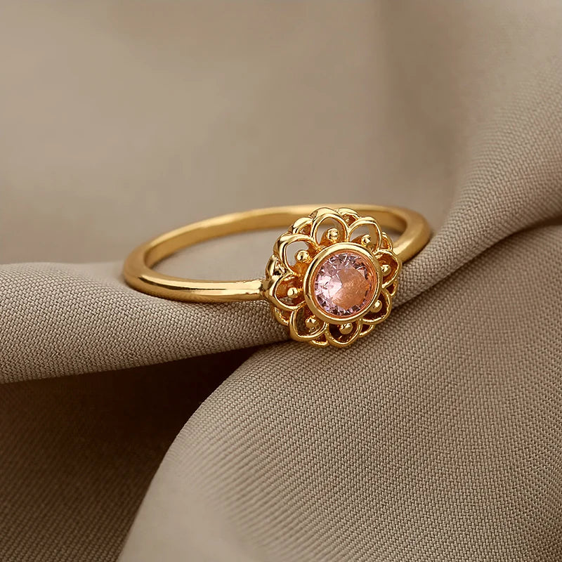 Fashion Opal Finger Rings For Women Stainless Steel Adjustable Couple Geometric Ring Handmade Aesthetic Jewelry Gift Anillos