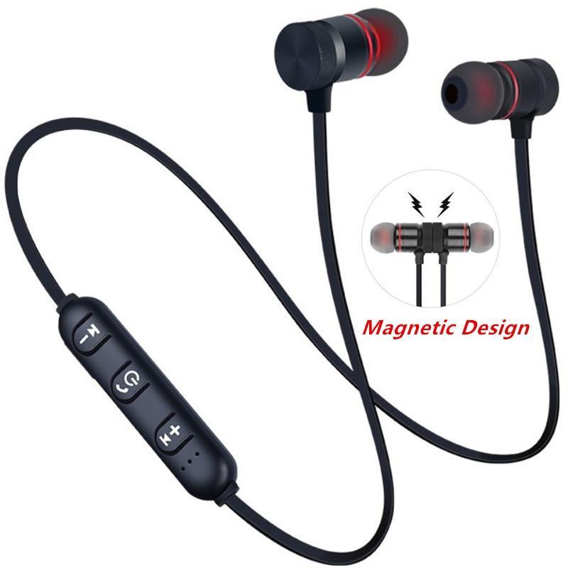 Lightweight magnetic black and red sports neckband earphones
