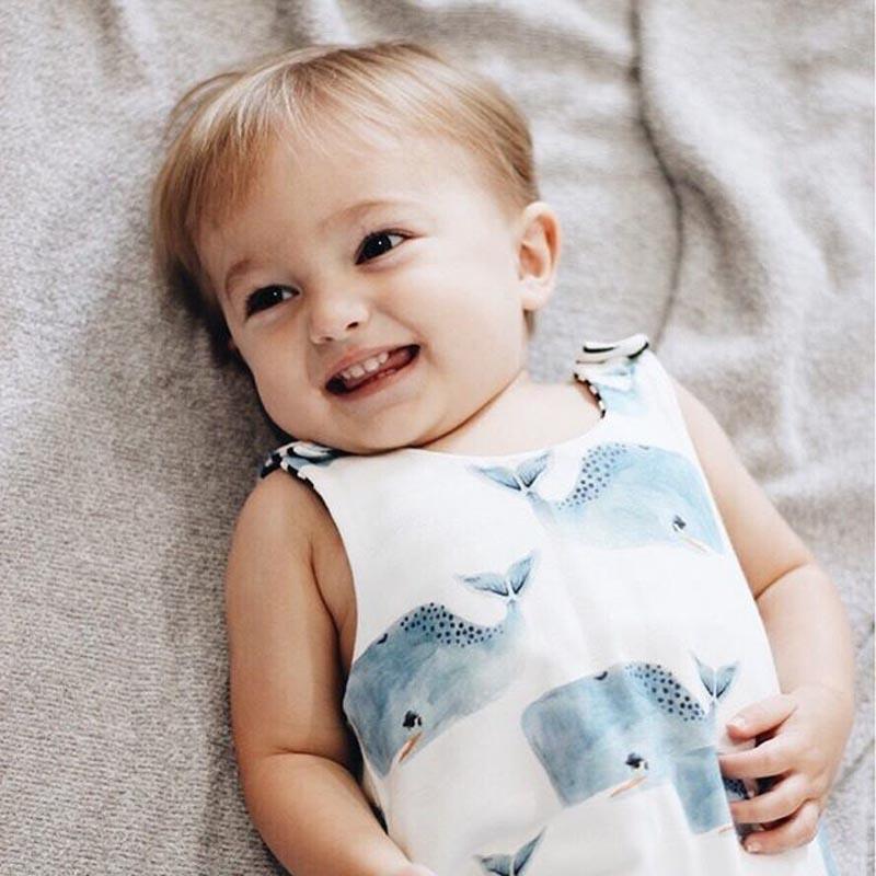 Baby Boys Girls Whale Print Sleeveless Summer Romper Playsuit